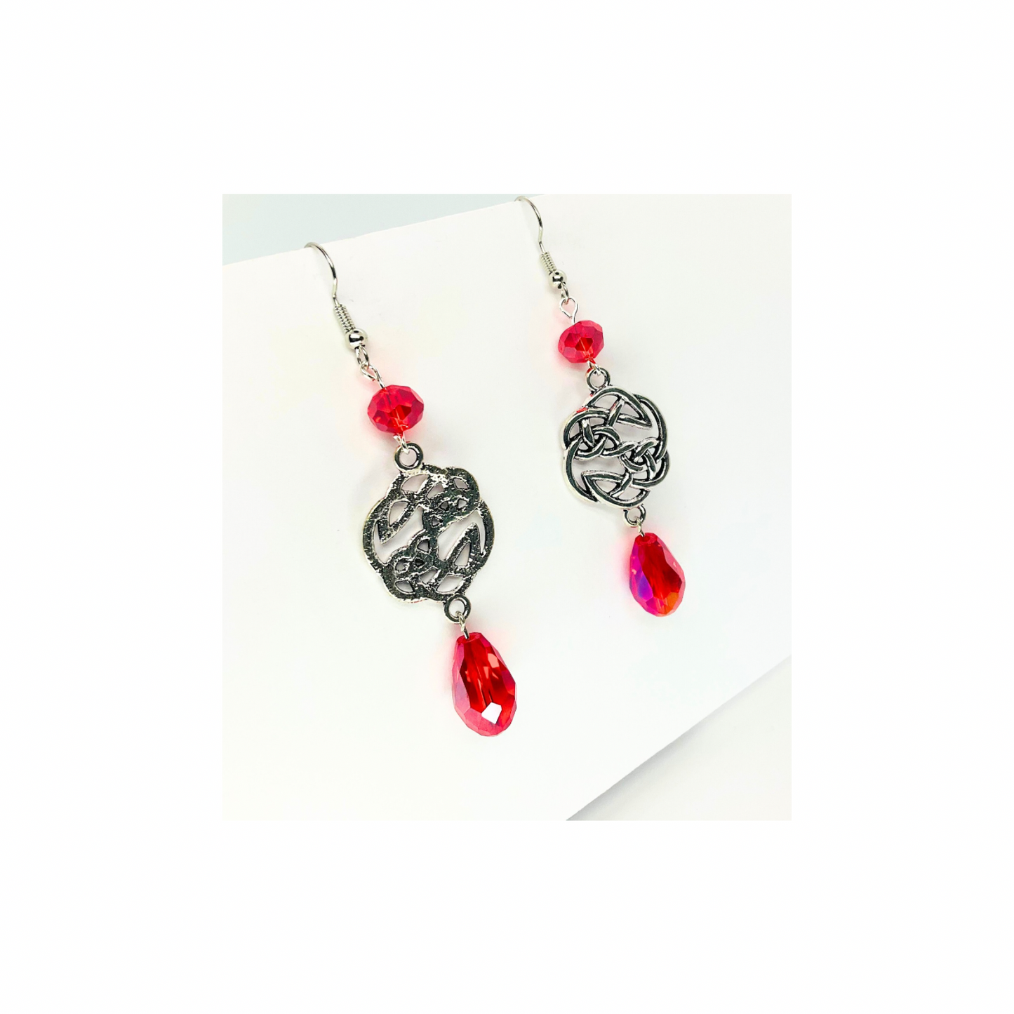 Crystal Chandelier Collection Teardrop Dangle Earrings for Female with Red Beads and Unique Design