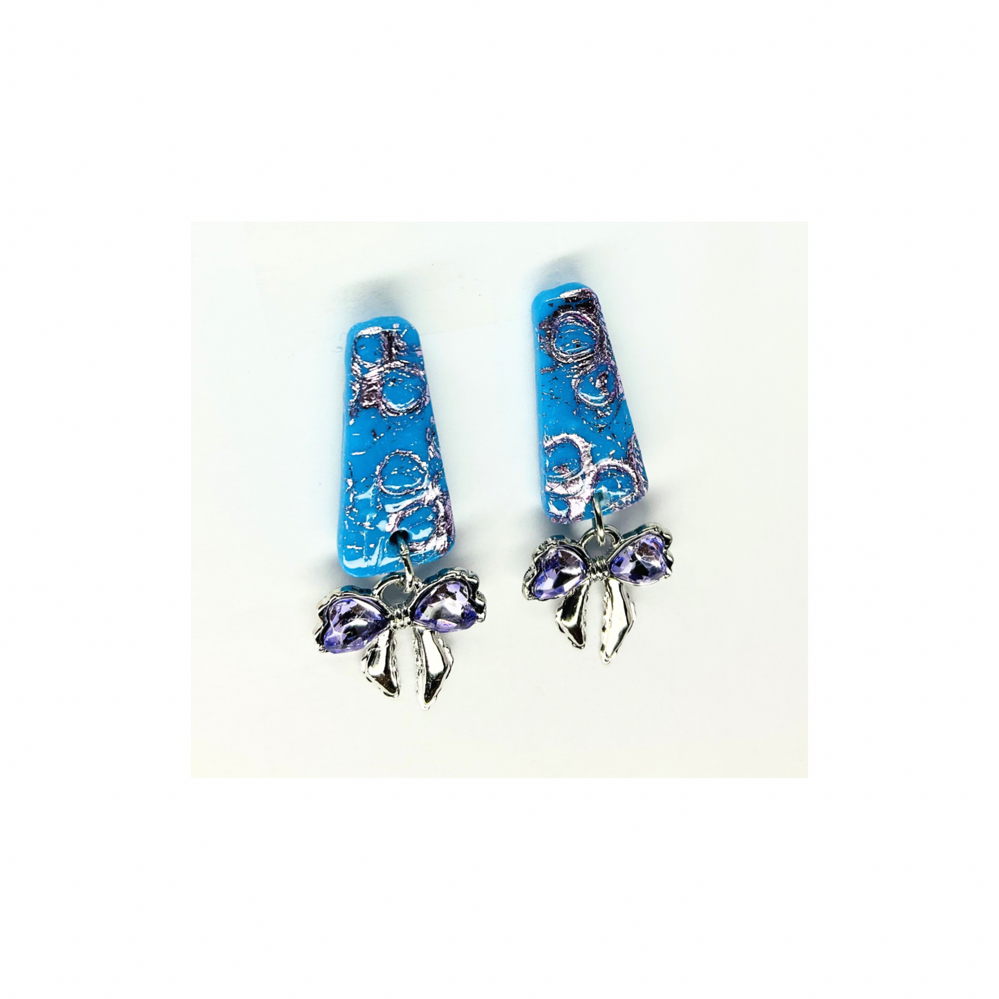 Azure Blue  Stud with Bow Charm Dangle Earring-Crafting By BB