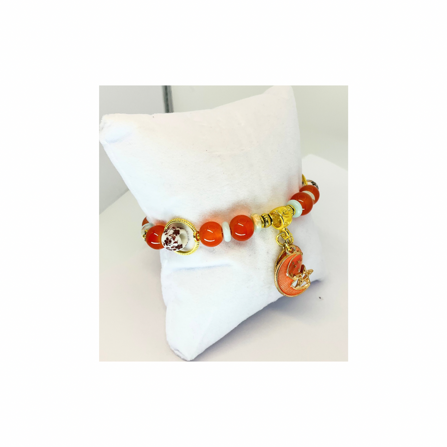 Coral and Gold 6.5-Inch Beaded Stretch Charm Bracelet-Crafting By BB