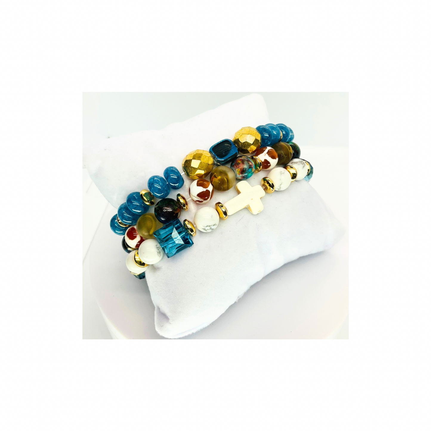 Cerulean Blue Stacked Stretch Bracelets Set of Three Vibrant Eye-catching Color for Casual Wear and Layering Perfect Gift
