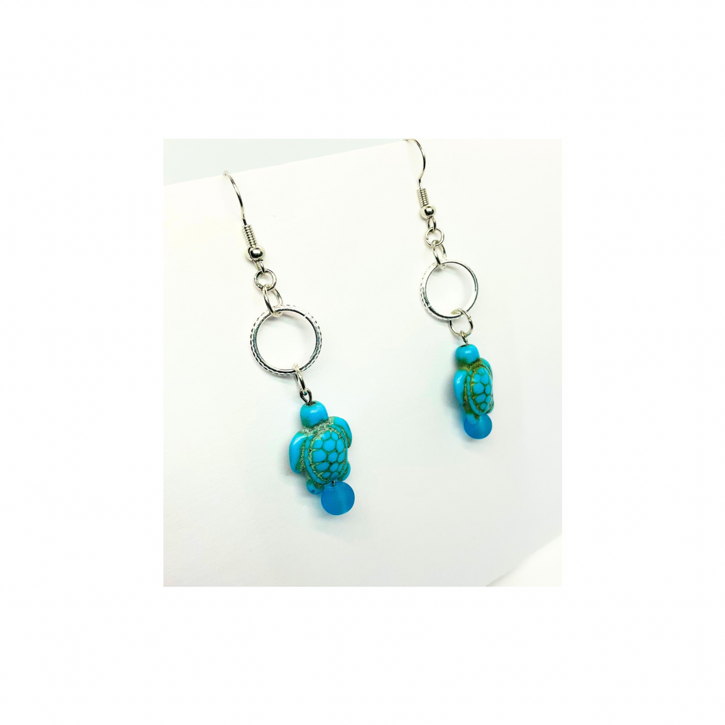 Ocean Collection Turtle with Silver Circle Dangle Earrings for Female - Blue & Green Design