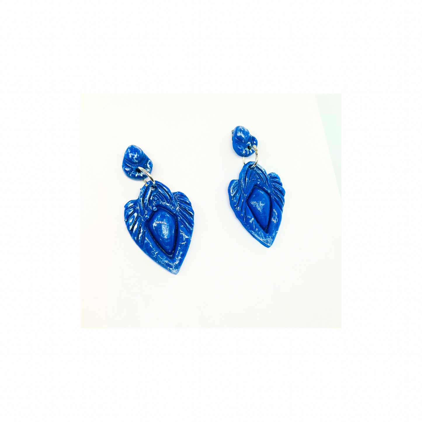 Royal Blue Shimmer V Shaped Stud Dangle Earring - Elegant Design for Stylish Wearers