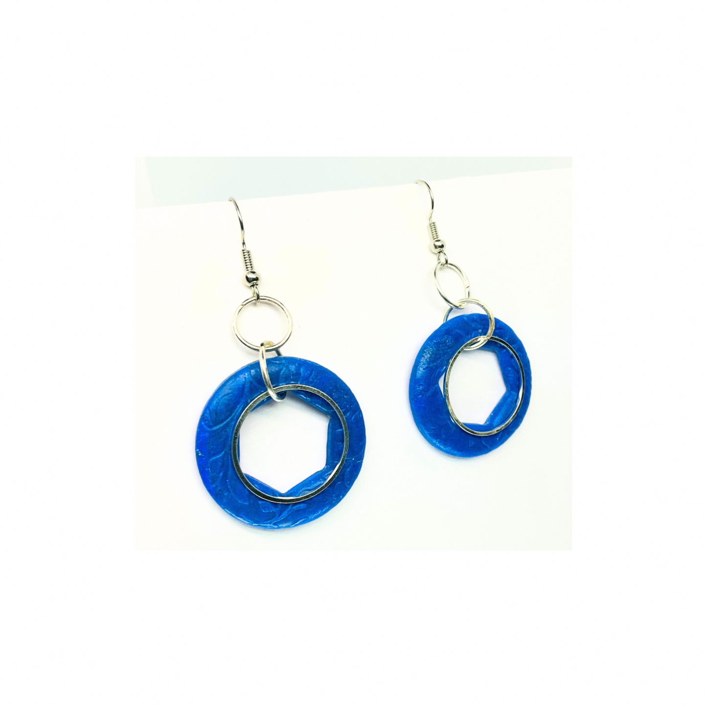 Blue Circle with Silver Accents Dangle Earrings for Female Fashion Accessories