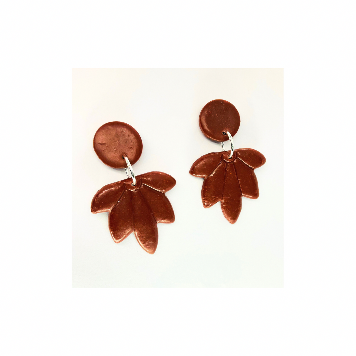Fall Collection Brown Five Point Leaf Button Stud Dangle Earrings Unique Nature Inspired Jewelry for Women