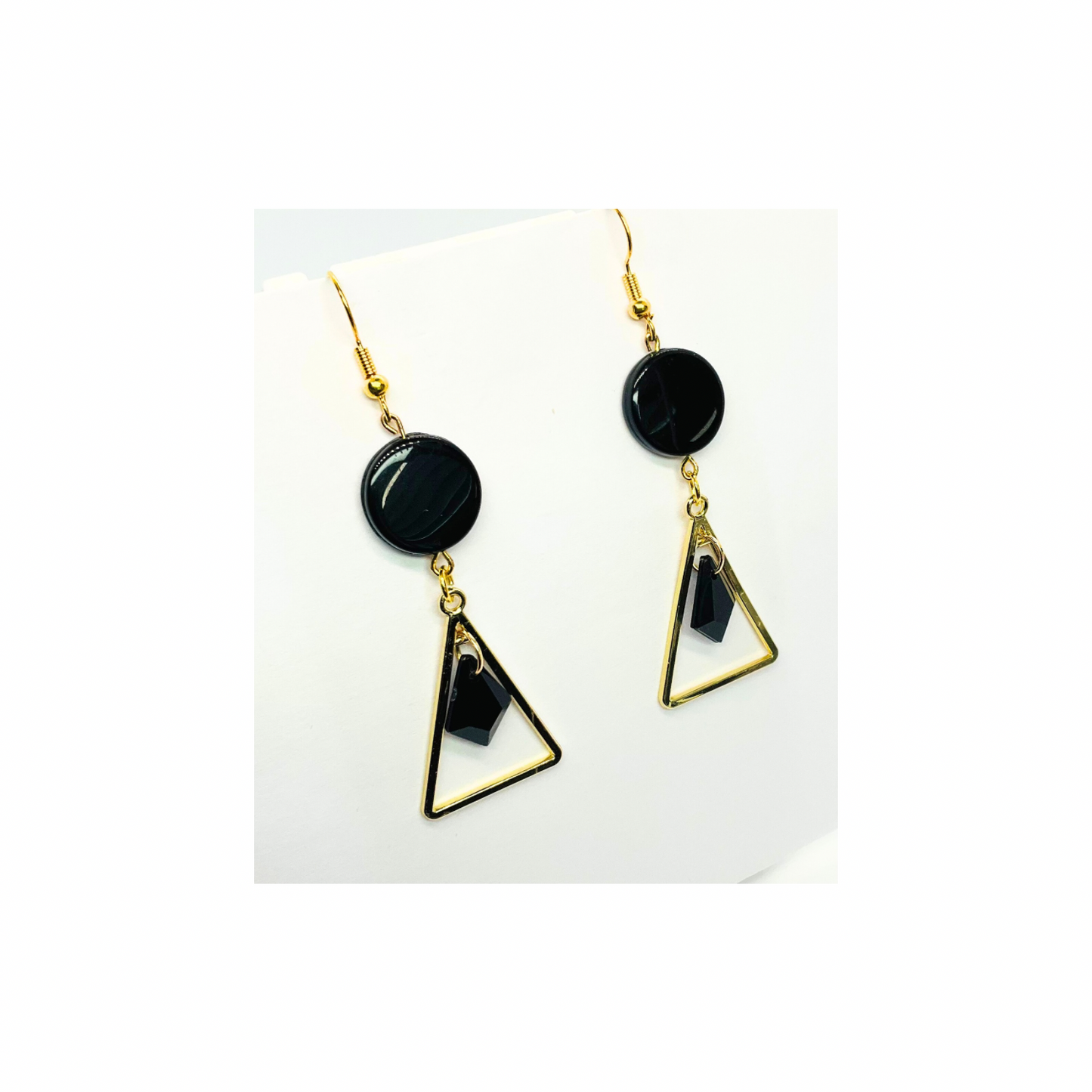 Eclipse Collection Black and Gold Triangle Dangle Earring - Elegant & Versatile Fashion Accessory for Women