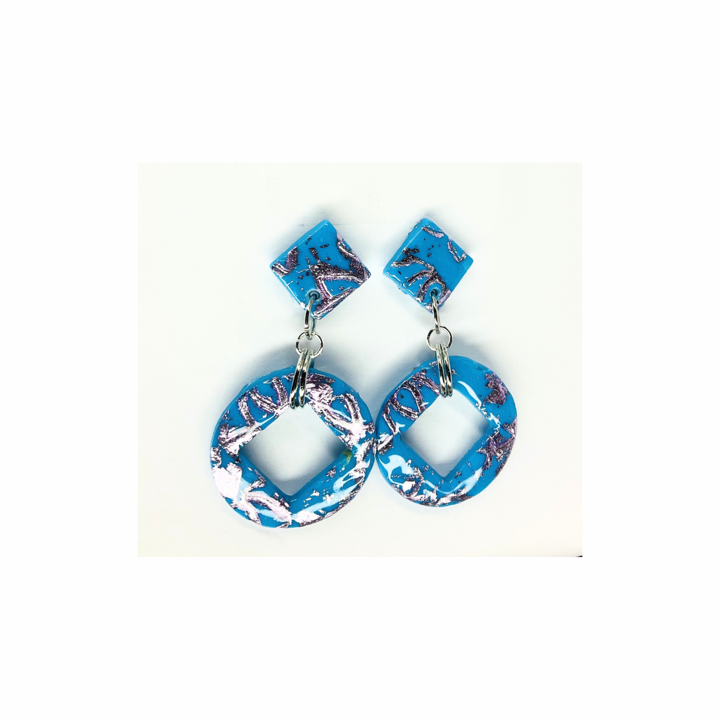 Azure Blue Round Dangle with Square Stud Earrings-Crafting By BB