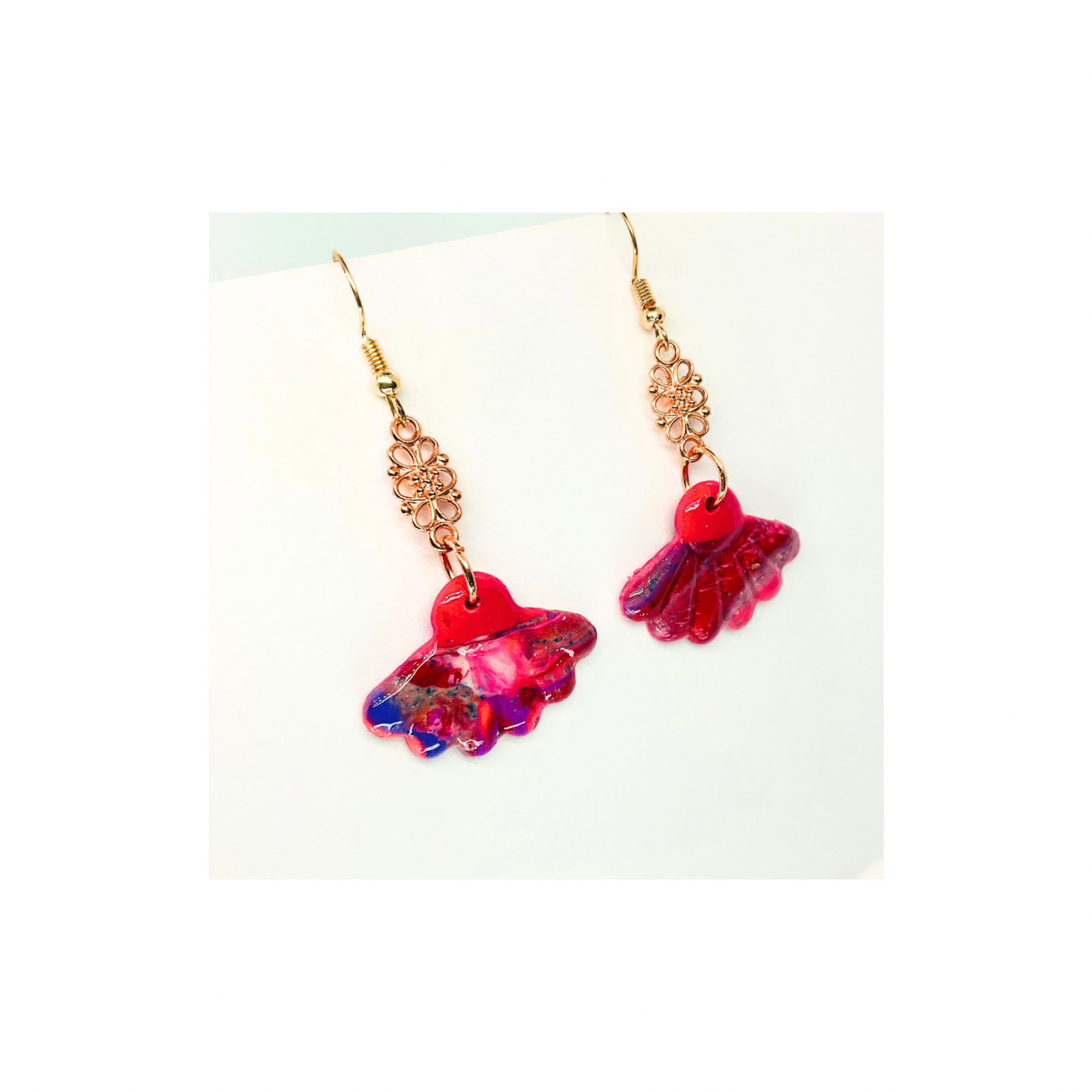 Rose Gold Collection Fan-Style Dangle Earrings for Female - Pink Floral Design Earrings with Elegant Fan Style Dangle