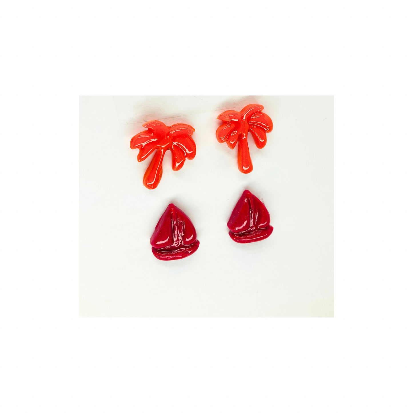 Red Sailboat and Orange Palm Tree Stud Earrings-Crafting By BB