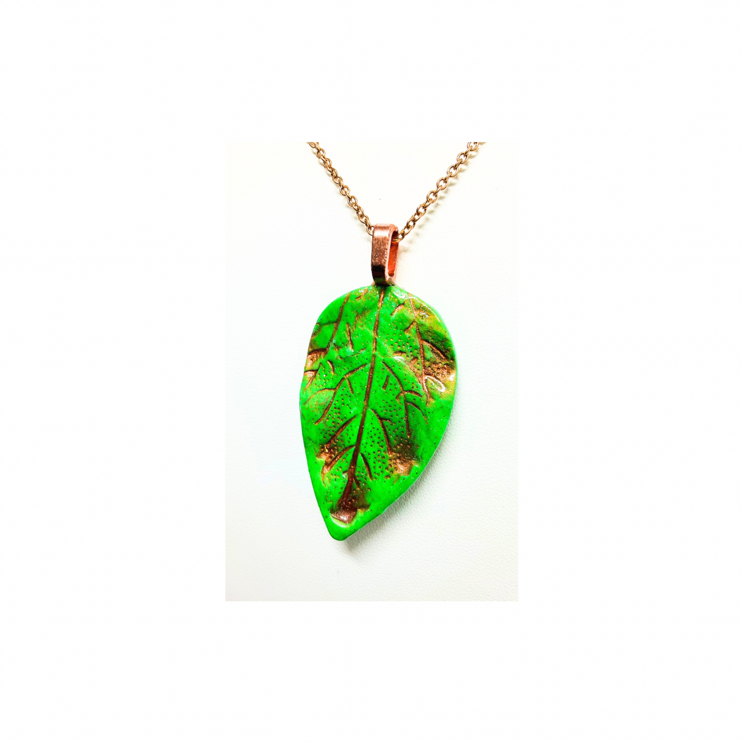 Green Leaf Necklace with Bronze Accents Nature-Inspired Artisan Look