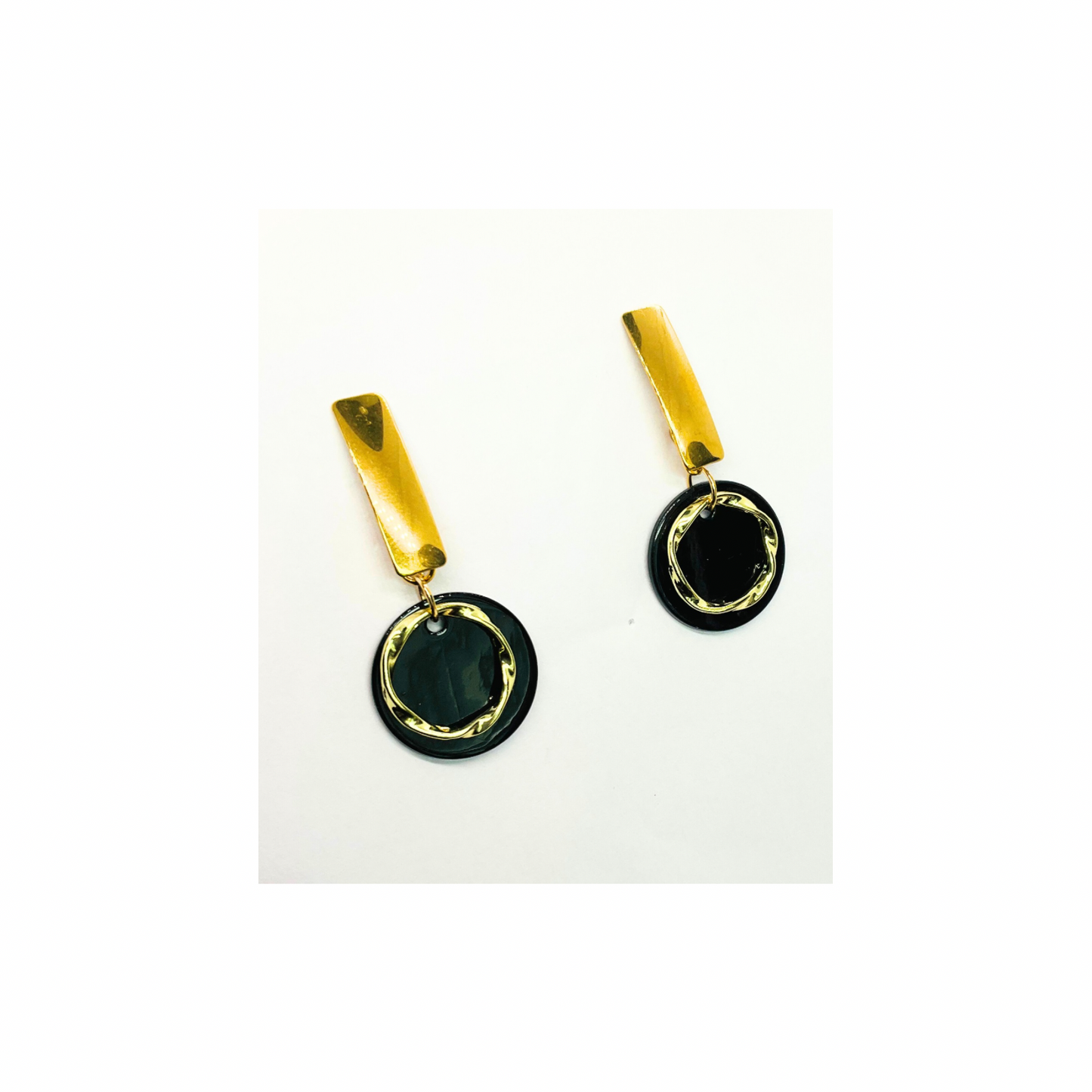 Eclipse Collection Black and Gold Button Stud Earring with Unique Circular Design for Women's Fashion Jewelry