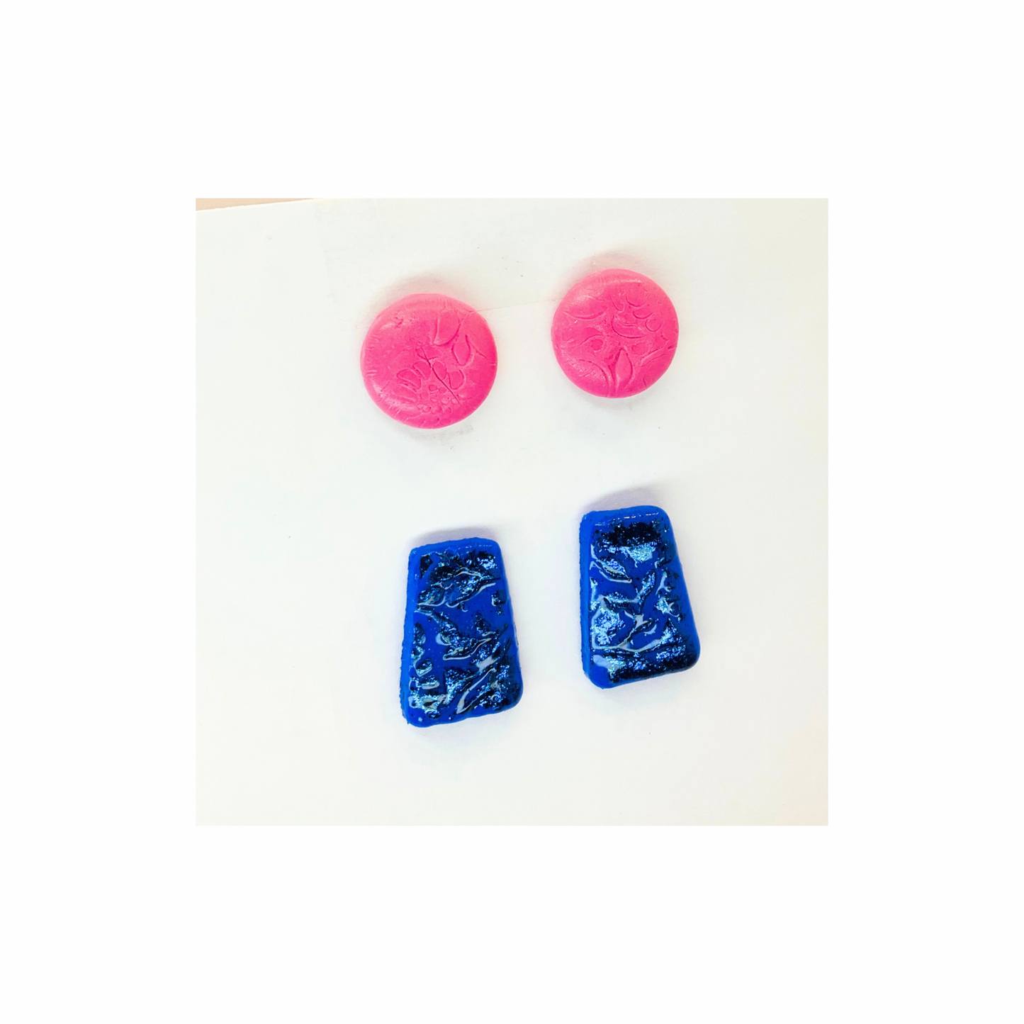 Pink Button and Sparkle Blue Stud Earrings-Crafting By BB