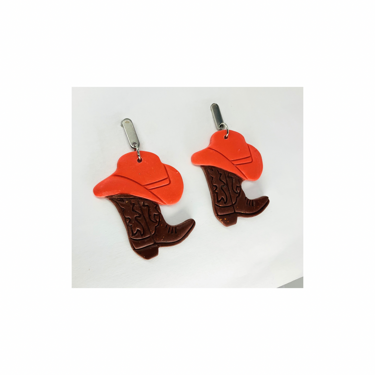 Boots and Hat Western Dangle with Silver Bar Stud Earrings-Crafting By BB