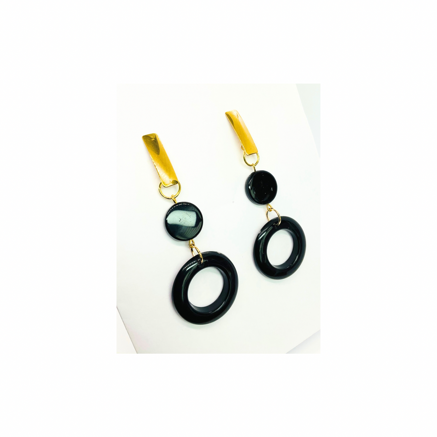 Eclipse Collection Black and Gold Stud Circle Dangle Earrings for Women Secure Stud Closure Elegant Design Timeless Accessory