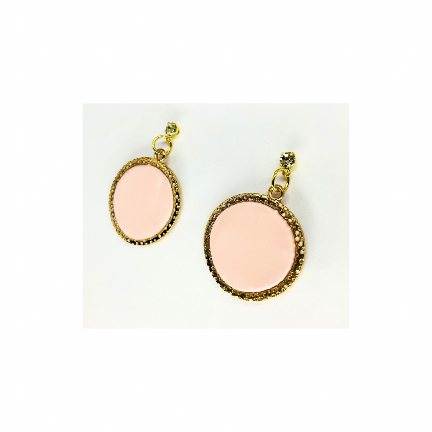 Pink and Gold Circle Dangle with Rhinestone Stud Earrings-Crafting By BB