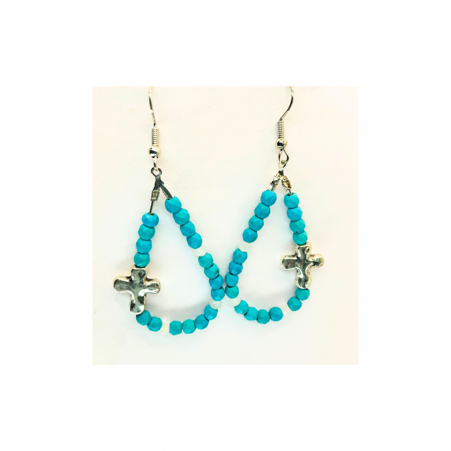 Turquoise Teardrop Dangle Earring with Silver Cross