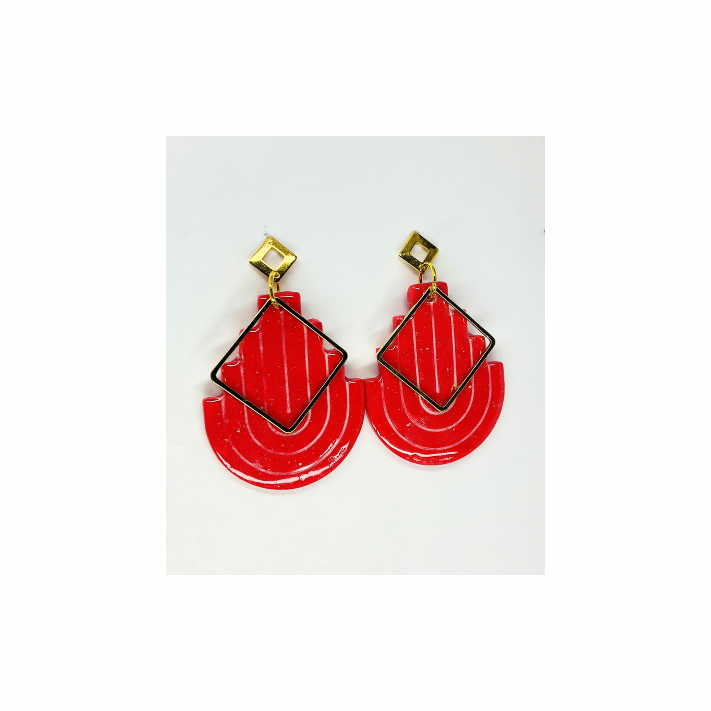 Red and Gold Earring with Gold Stud Dangle-Crafting By BB