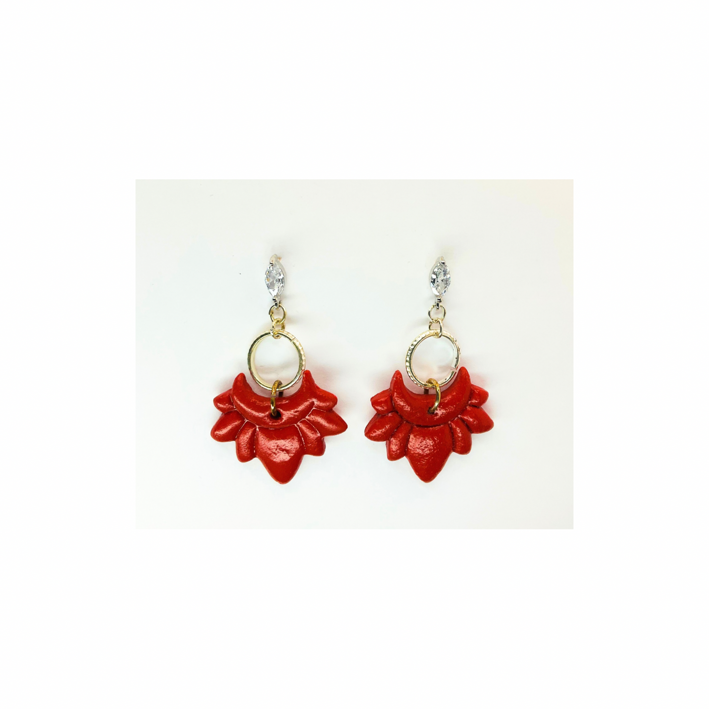 Sienna Petal Shaped Dangle with Rhinestone Stud Earrings-Crafting By BB