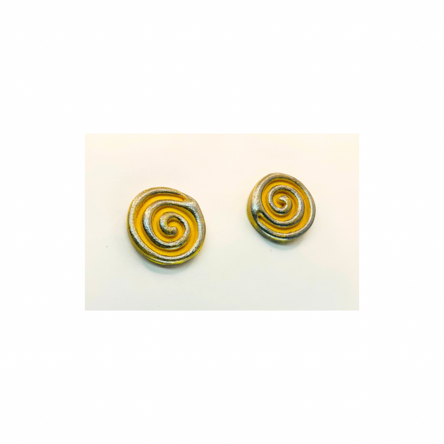 Yellow Circle Swirl with Silver Stud Earrings