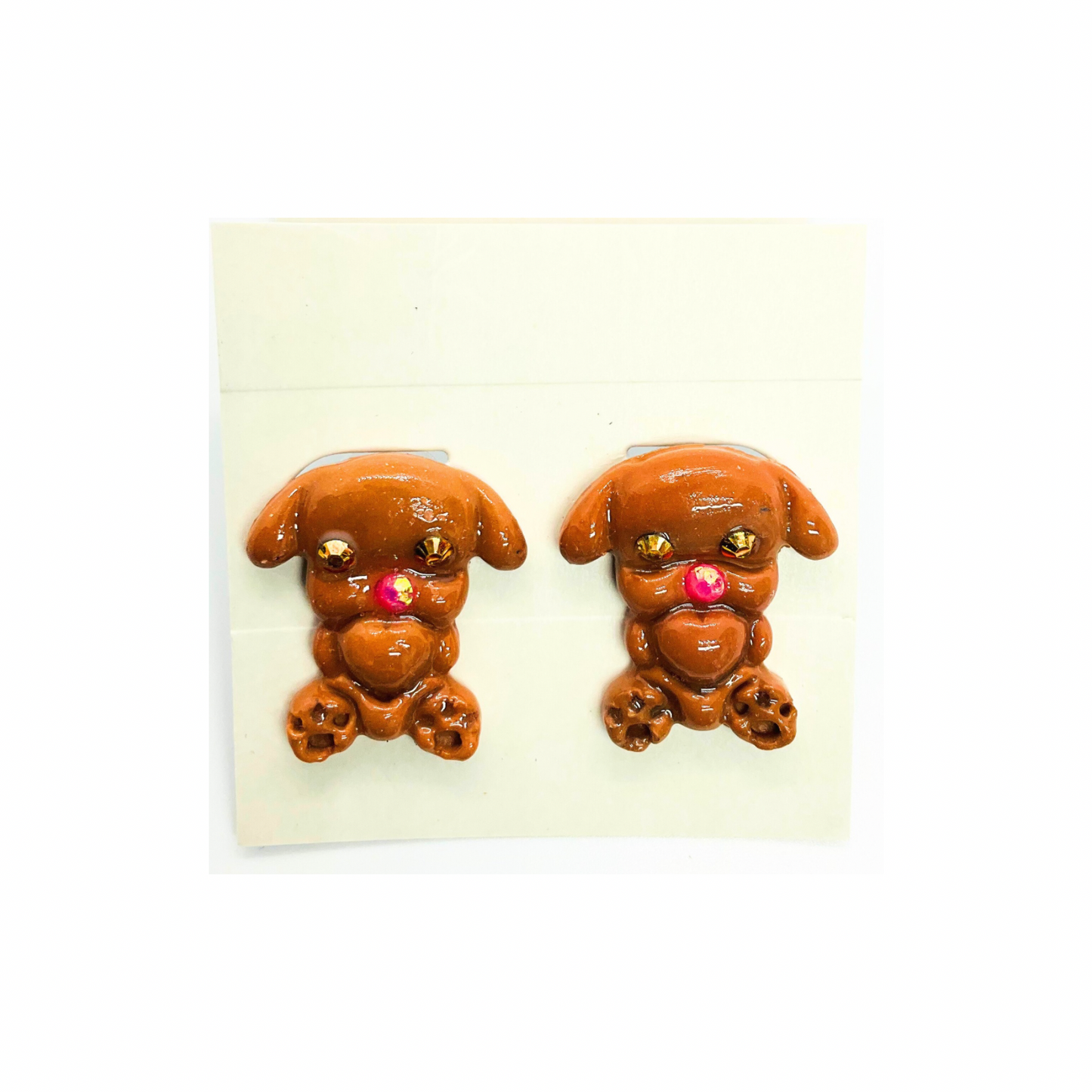 Doggie Stud Earrings Set of Two with Rhinestone Eyes