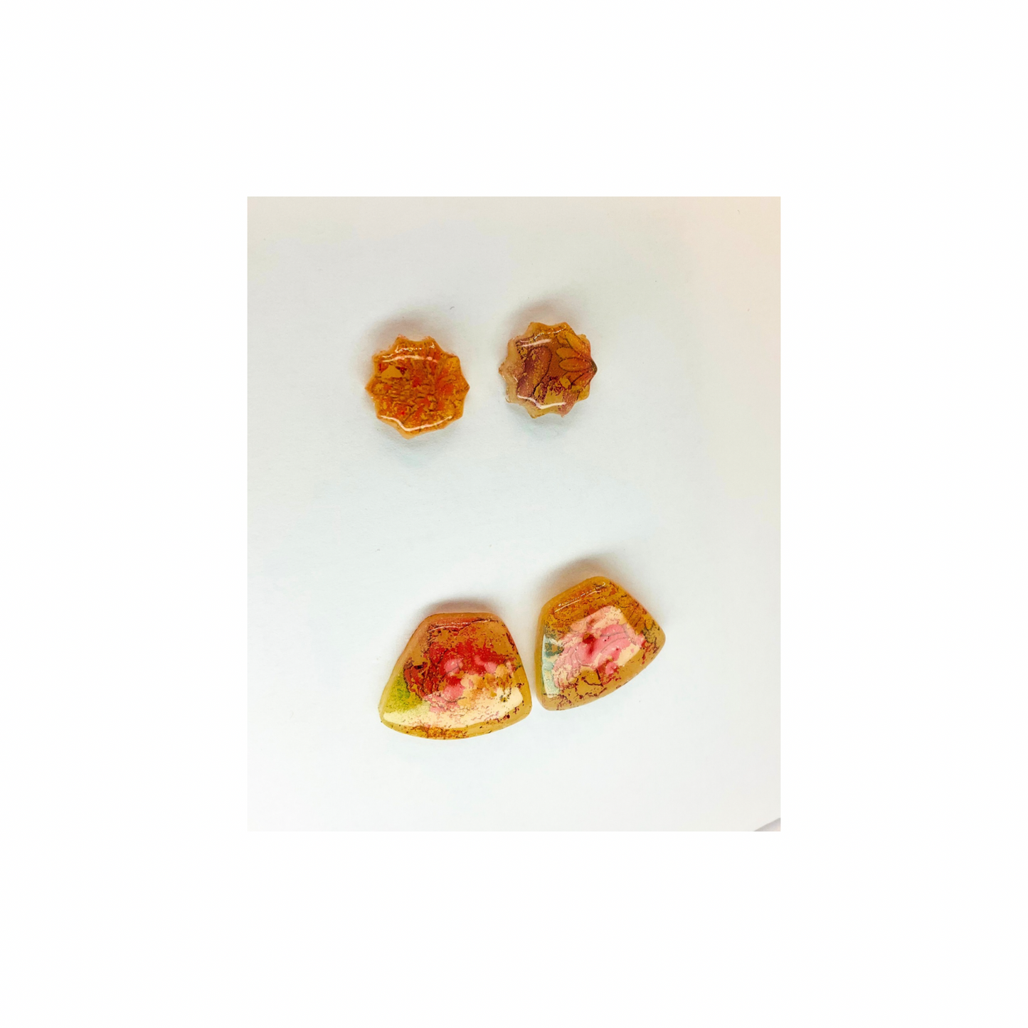 Opaque Translucent Stud with Floral Transfer Earrings