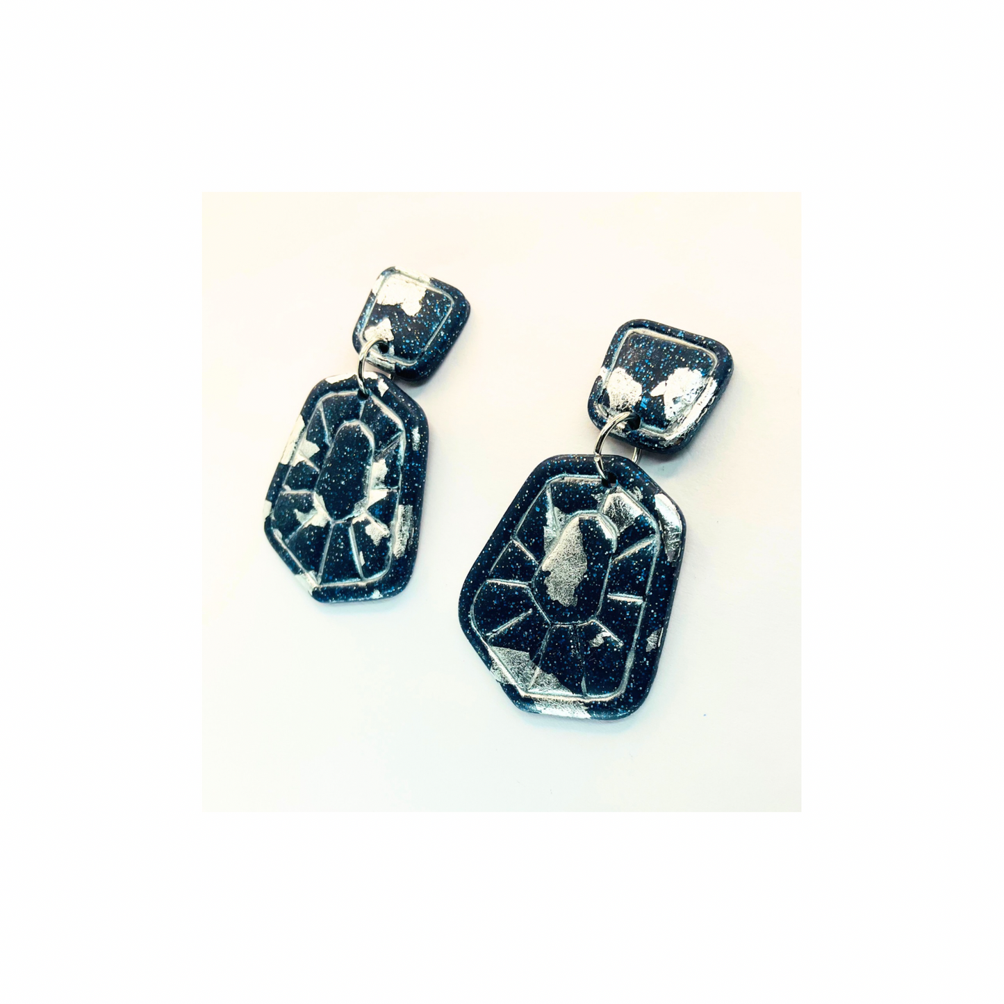 Navy and Silver Sparkle Dangle with Square Stud Earrings-Crafting By BB