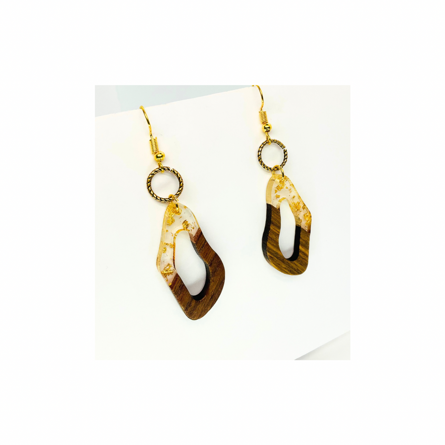 Boho Wood Collection Geometric Dangle Earrings for Female - Wooden Design with Gold Accents