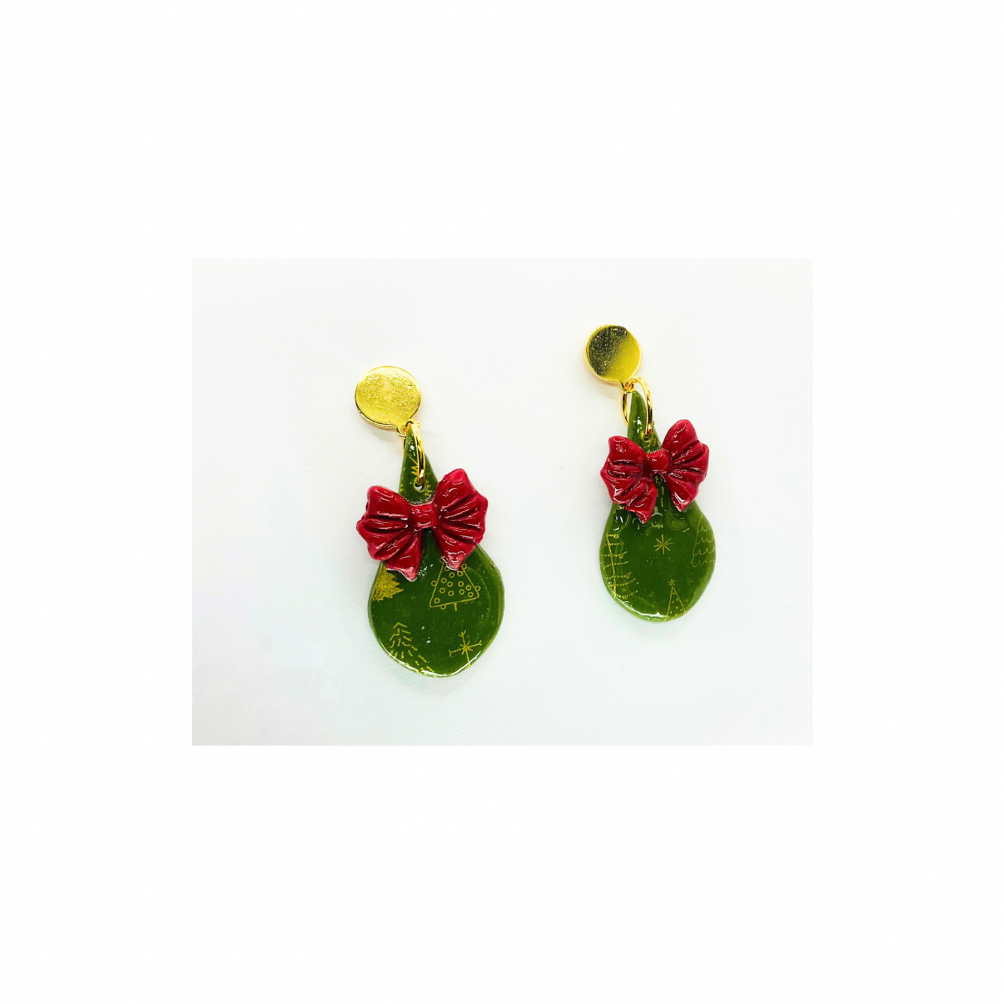 Christmas Teardrop Dangle Earrings: Green & Red Holiday Jewelry