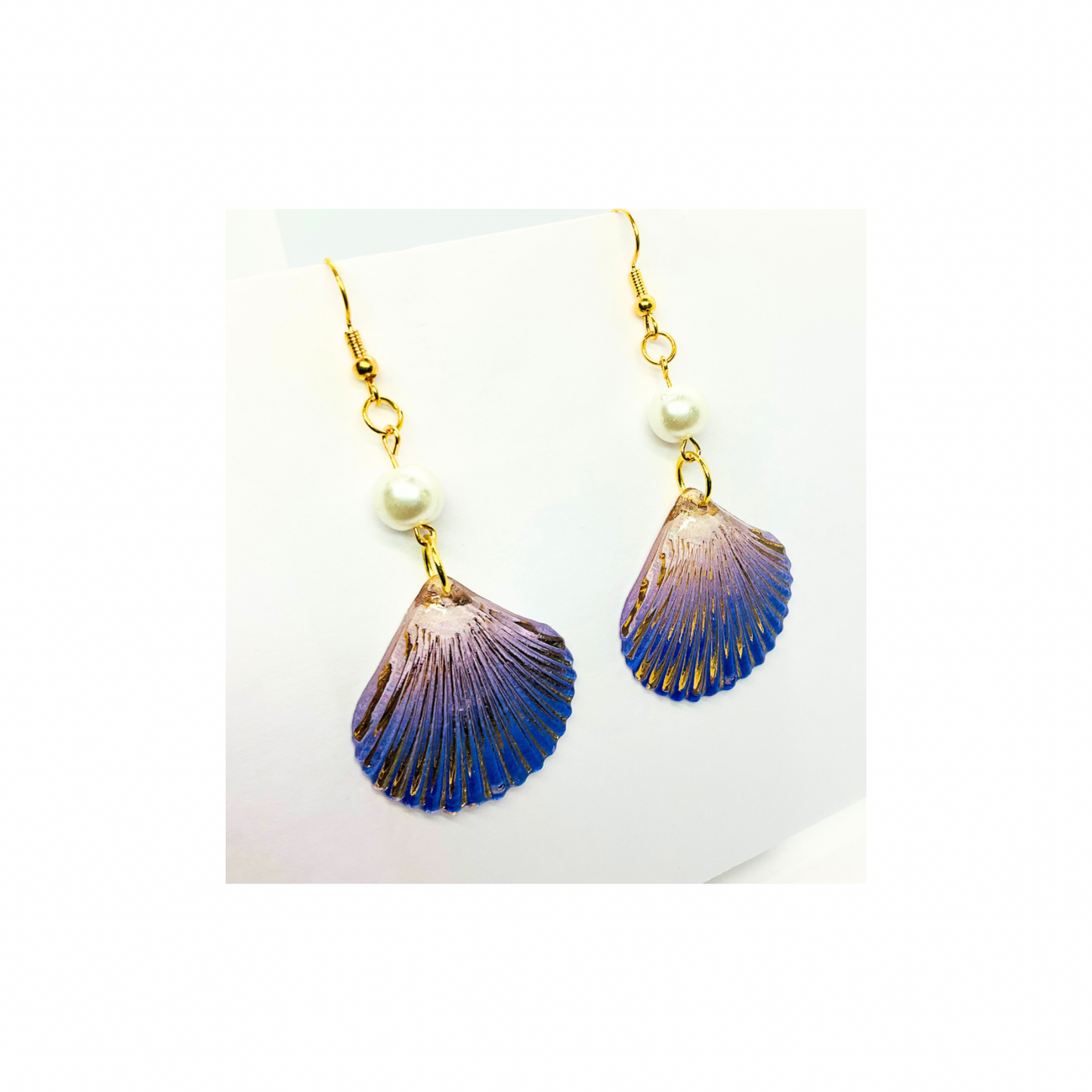 Mermaid Collection Purple Shell with Pearl Dangle Earrings - Elegant Mermaid Inspired Design for Women's Versatile Appeal