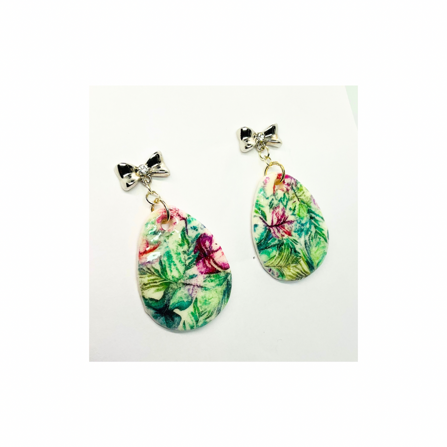 Spring Floral Bow Earring with Silver Bow Stud