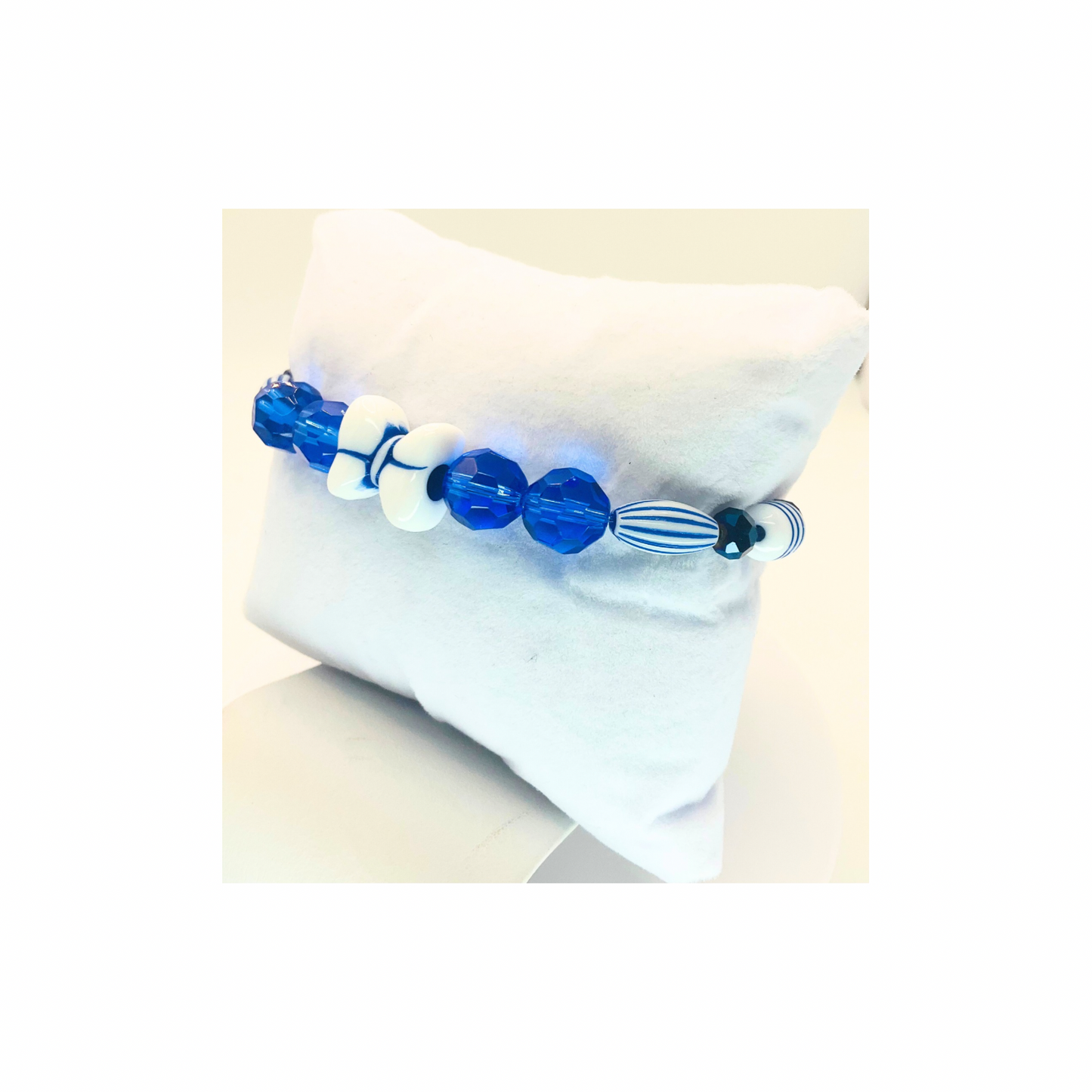 Blue and White Bow Stretch Beaded Bracelet-Crafting By BB