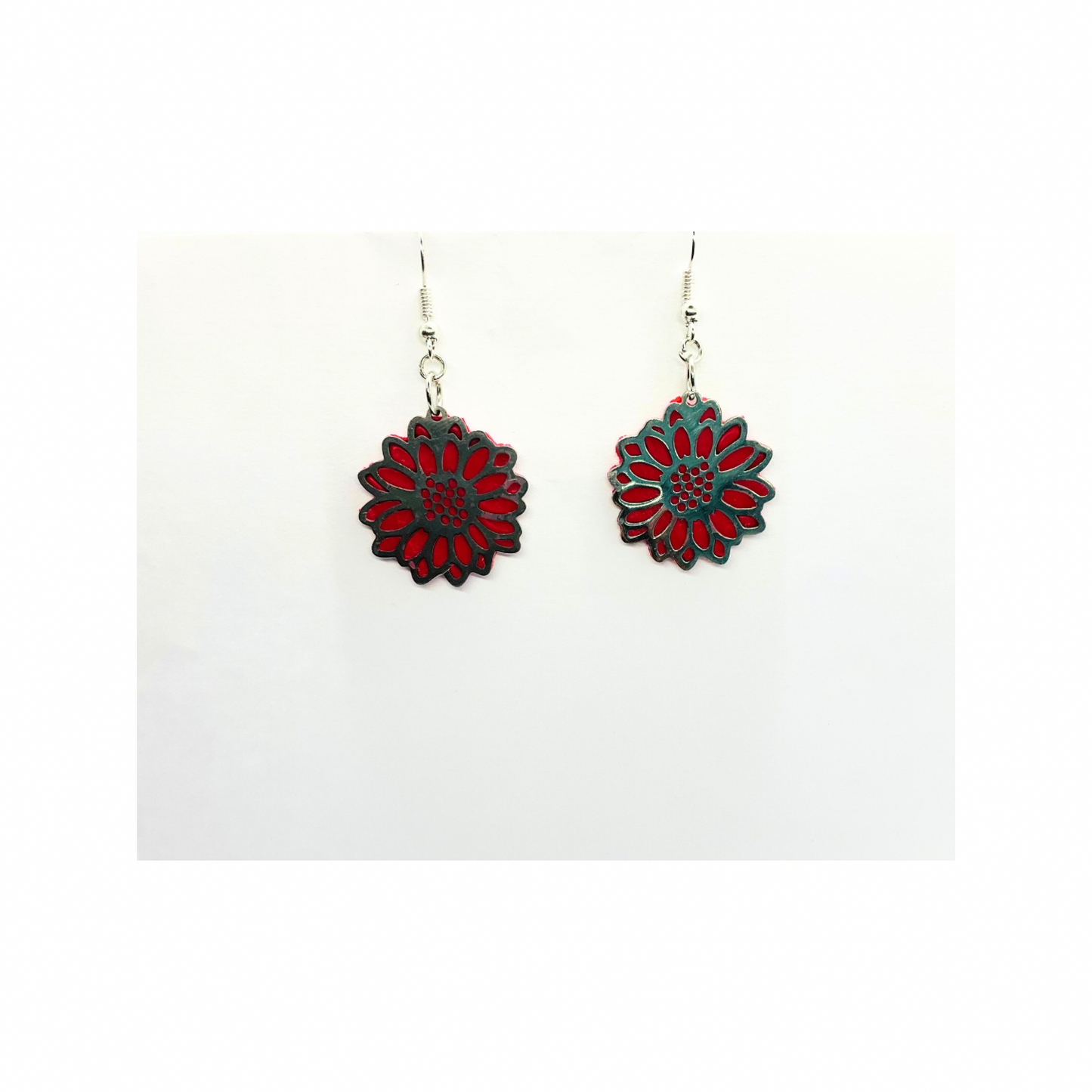 Cherry Blossom Pink Sunflower with Silver Earrings