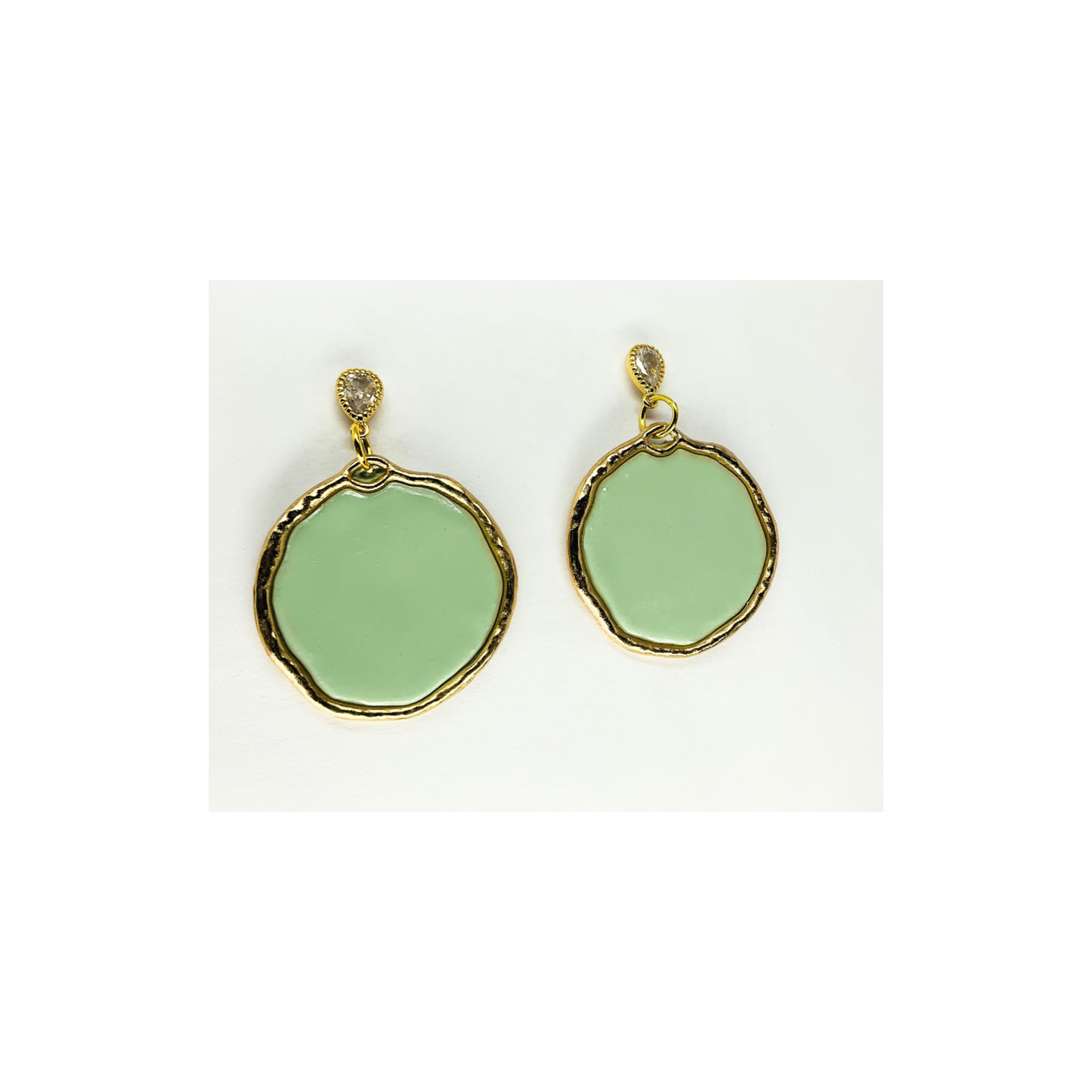 Mint Green and Gold Dangle with Teardrop Rhinestone Stud Earring-Crafting By BB
