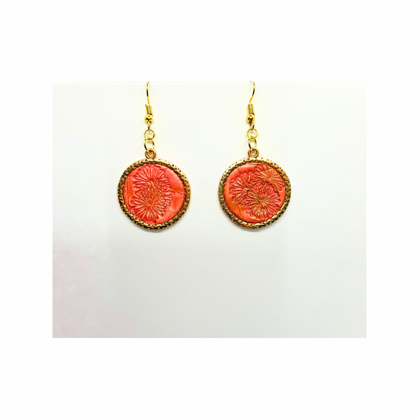 Coral Pink and Gold Round Dangle Earrings