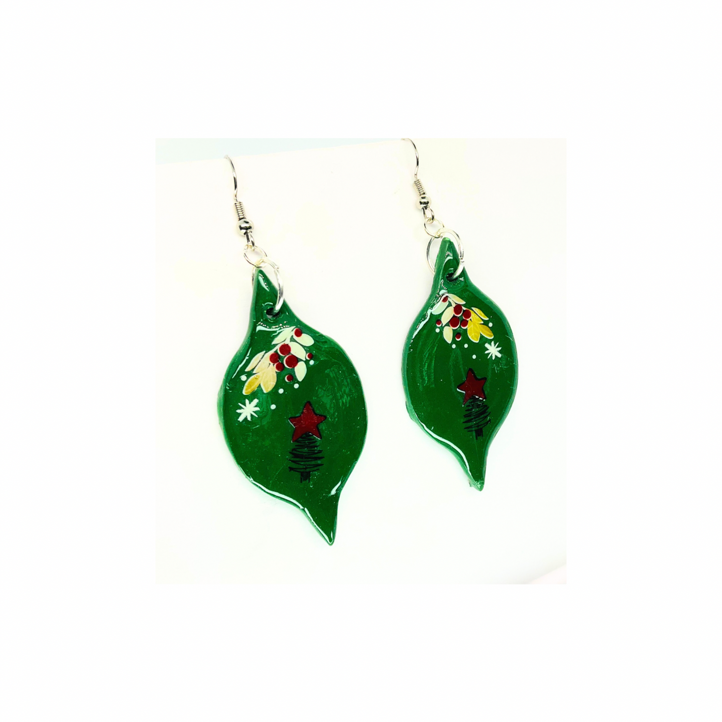 Christmas in July Collection Green Ornament Shape Dangle Earring with Festive Design and Stars