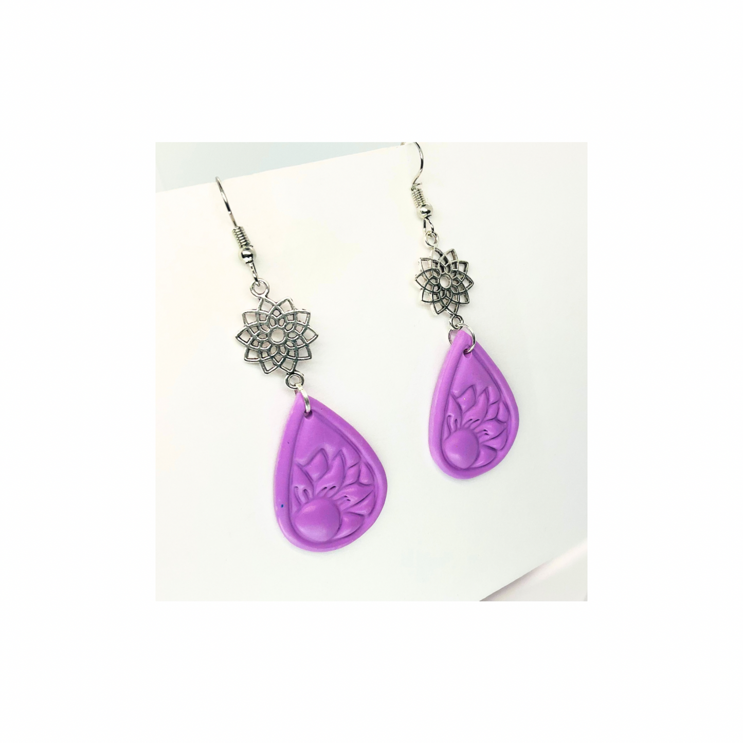 Lilac Pressed Sunflower Teardrop Dangle Earrings - Elegant Female Jewelry for Everyday Wear & Special Occasions