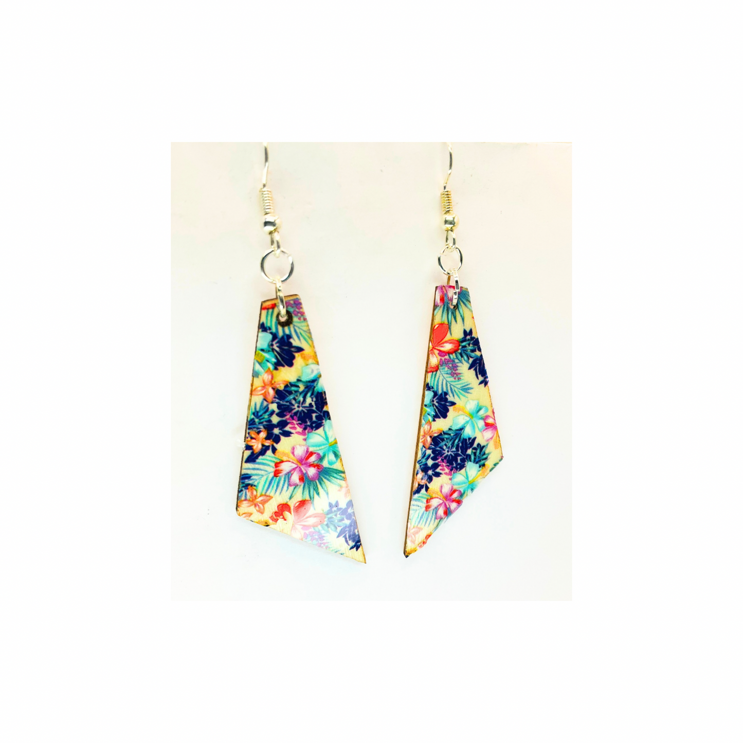 Blue Floral Lightweight Wood Dangle Earring