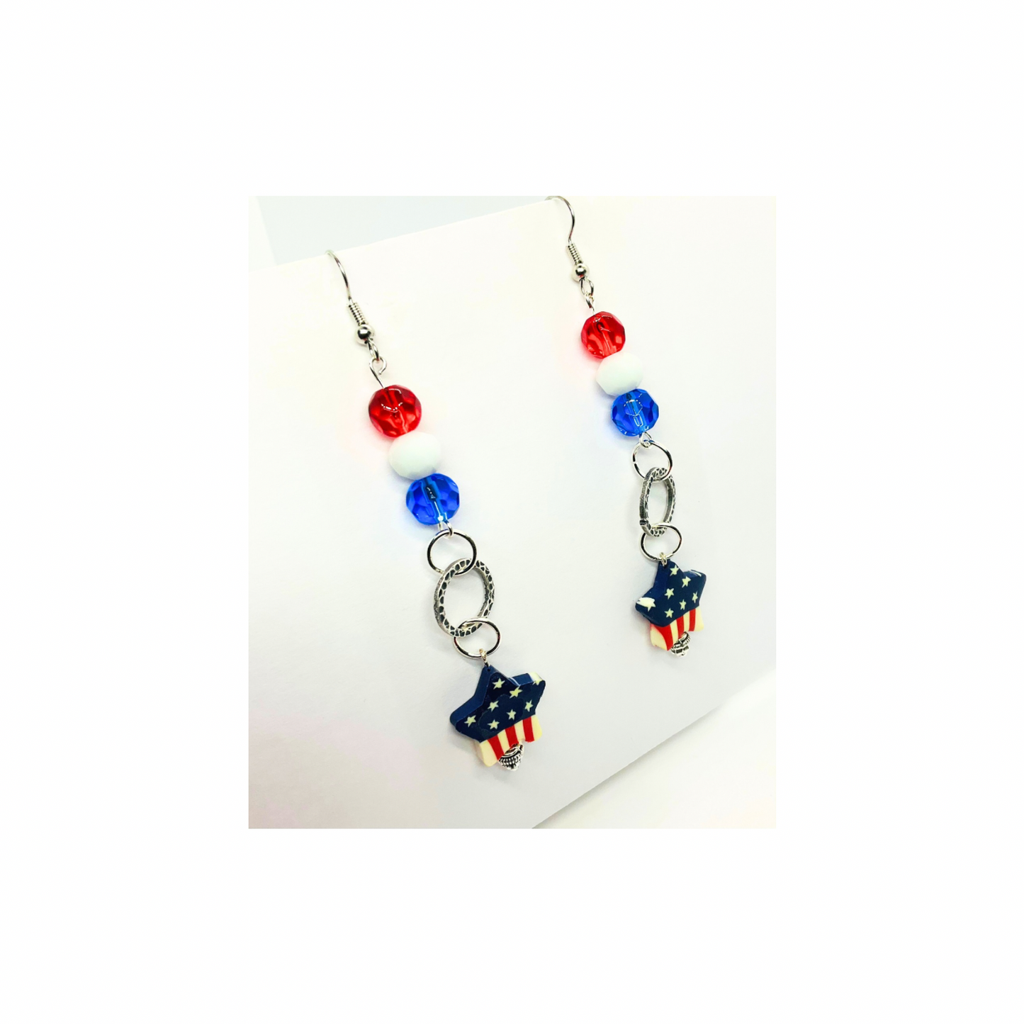 Patriotic Collection USA Star with Bead Dangle Earring for Female Patriotic Accessories Red White Blue Beads