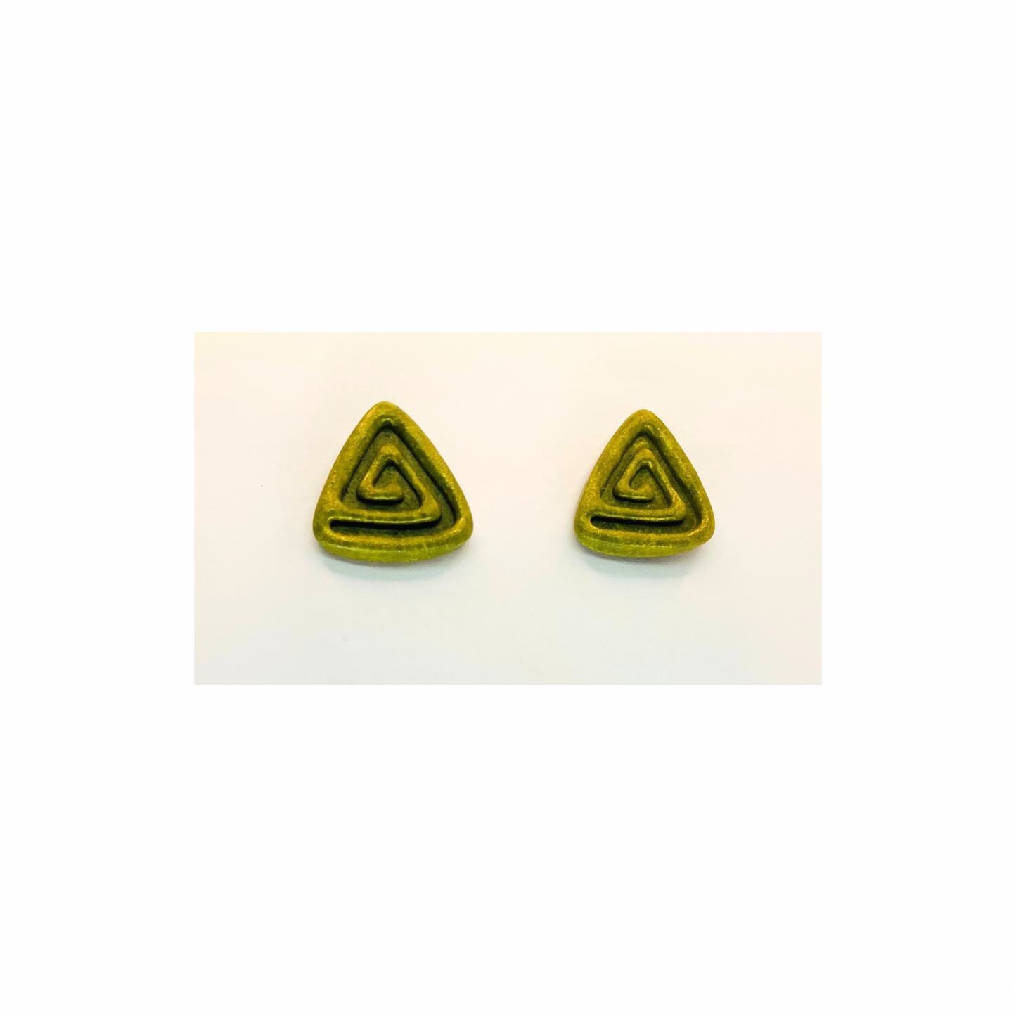 Green Triangle Stud with Gold Earrings
