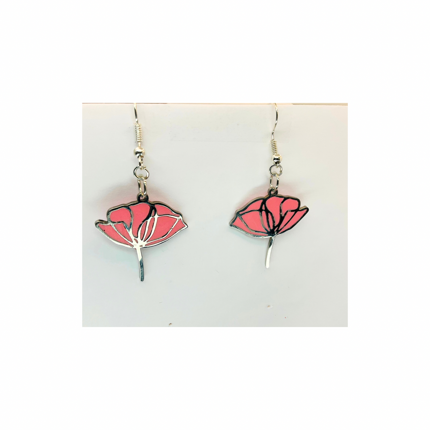 Coral Pink Silver Flower Dangle Earring-Crafting By BB