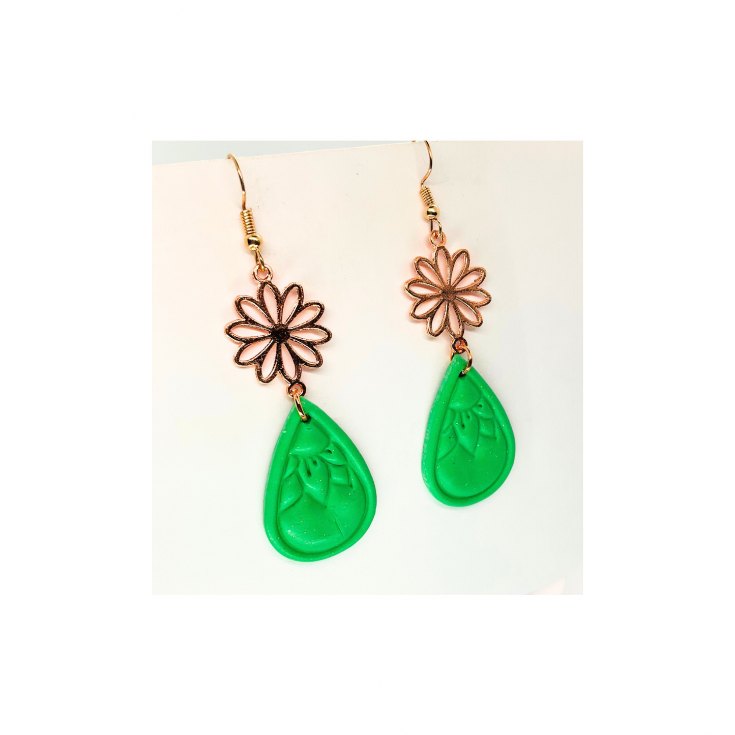 Green Sunflower Teardrop with Rose Gold Dangle Earrings for Female Fashion Accessories