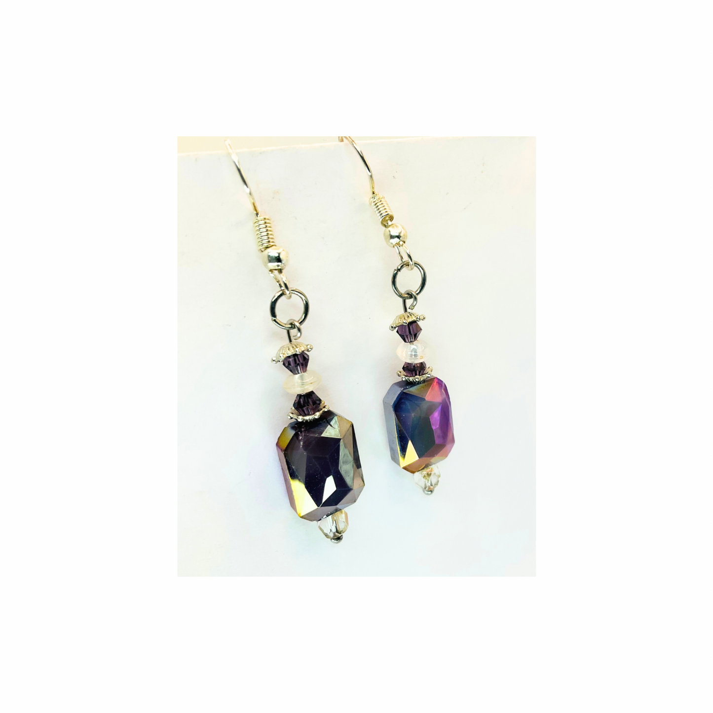 Czech Smoky Purple Gray Glass Dangle Earrings-Crafting By BB