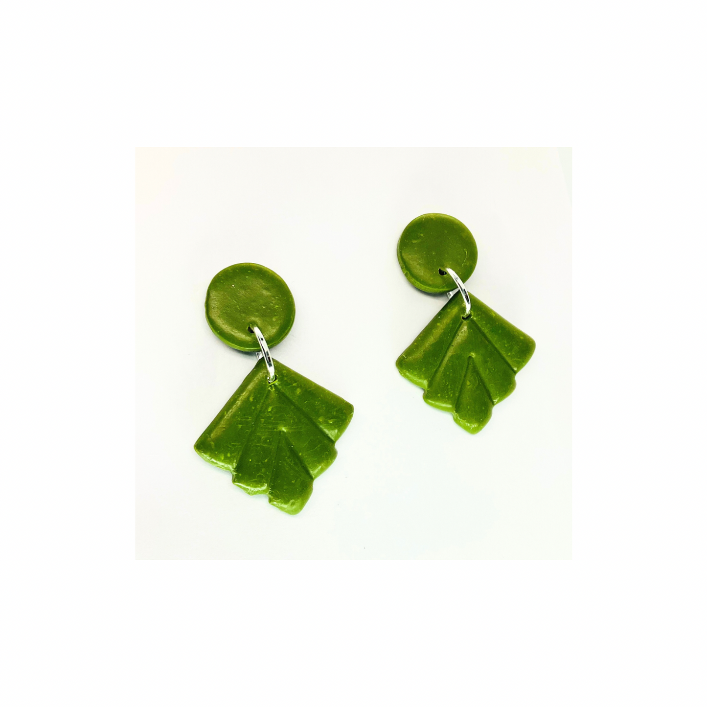 Fall Collection Green Leaf with Button Stud Dangle Earring - Unique Design Earrings for Fall Accessories