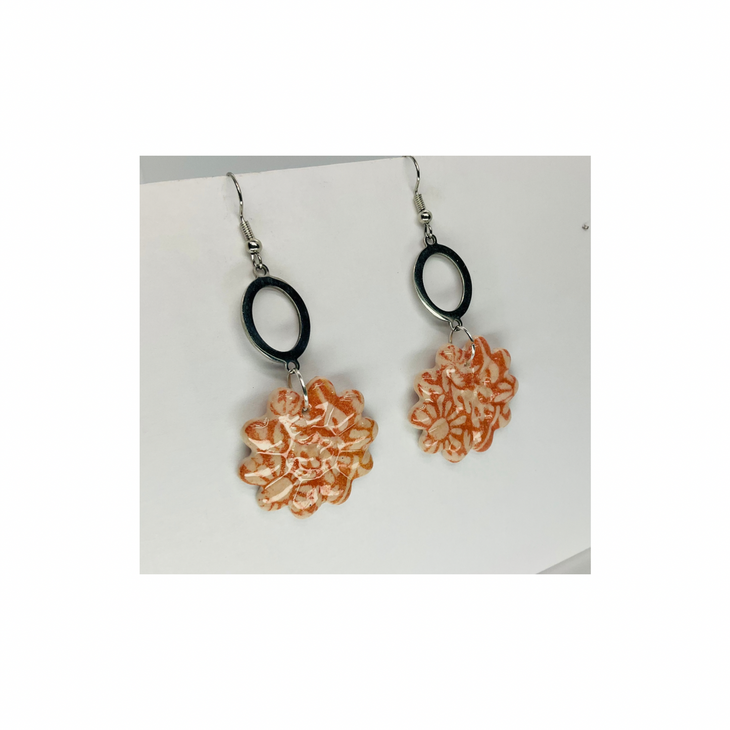 Beach Bloom Collection Salmon Flowered with Silver Embellishments Dangle Earrings for Women Elegant Salmon Floral Design & Silver Accents