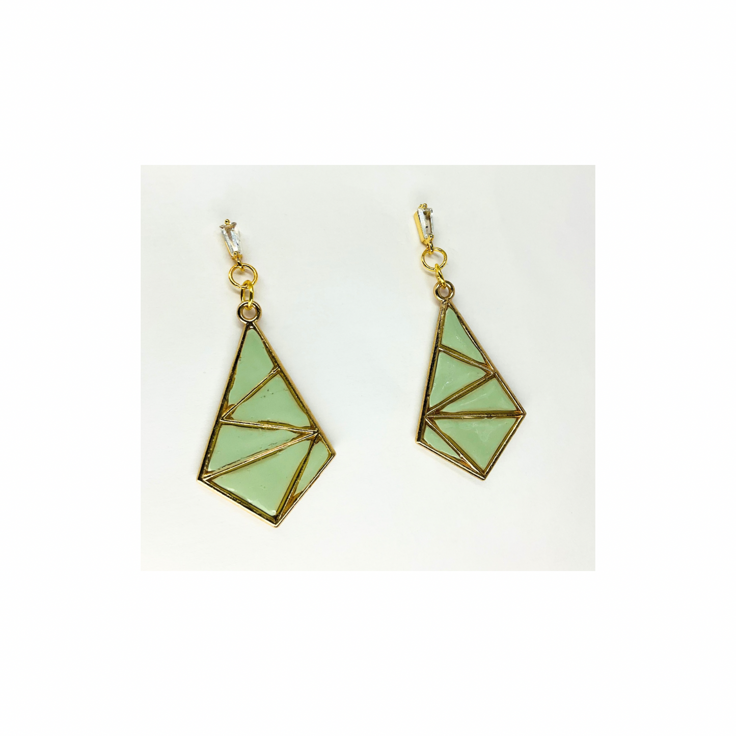 Mint Green Diamond Shaped Dangle with Rhinestone Stud Earring-Crafting By BB