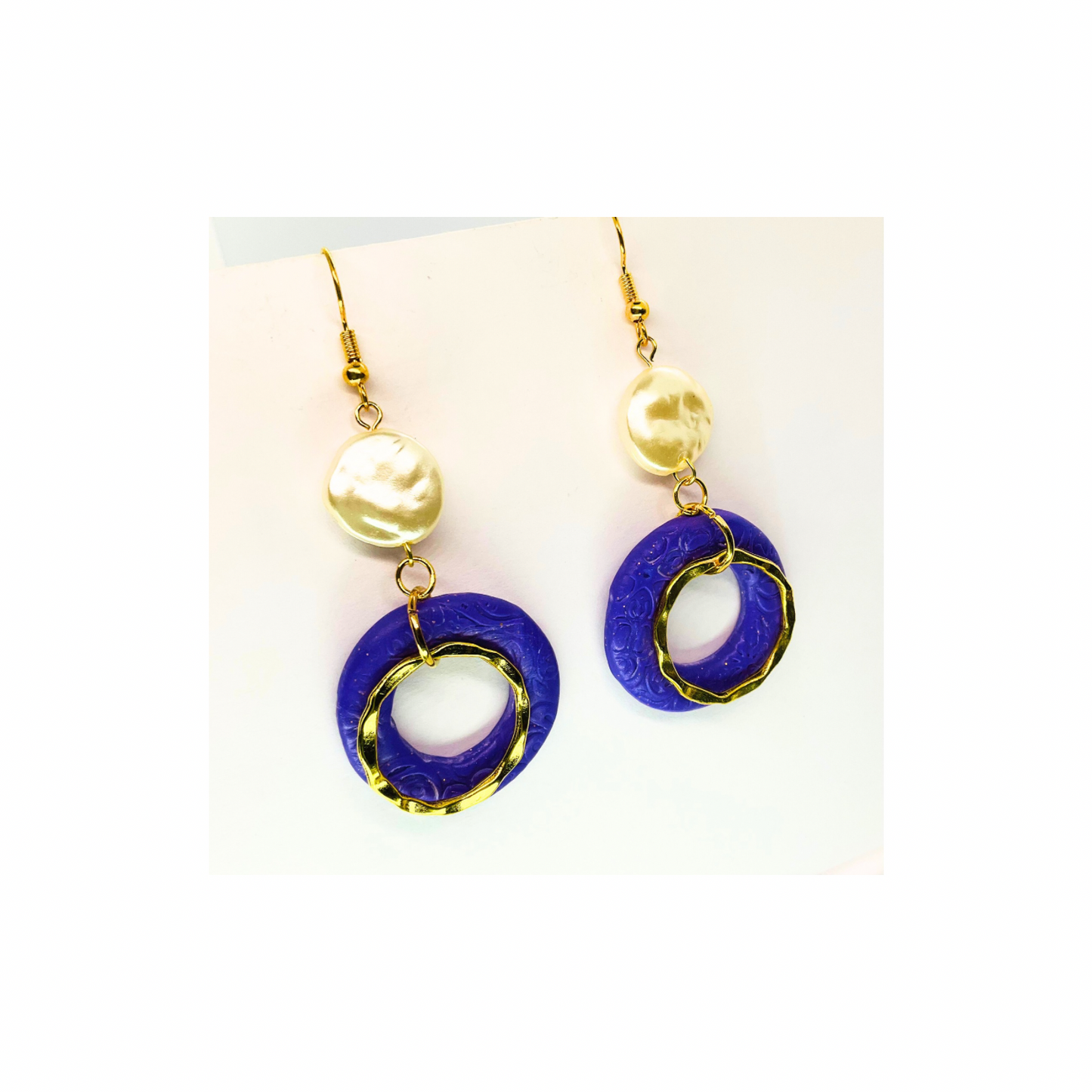 Deep Purple and Gold with Pearl Bead Dangle Earrings for Female Fashion Accessories