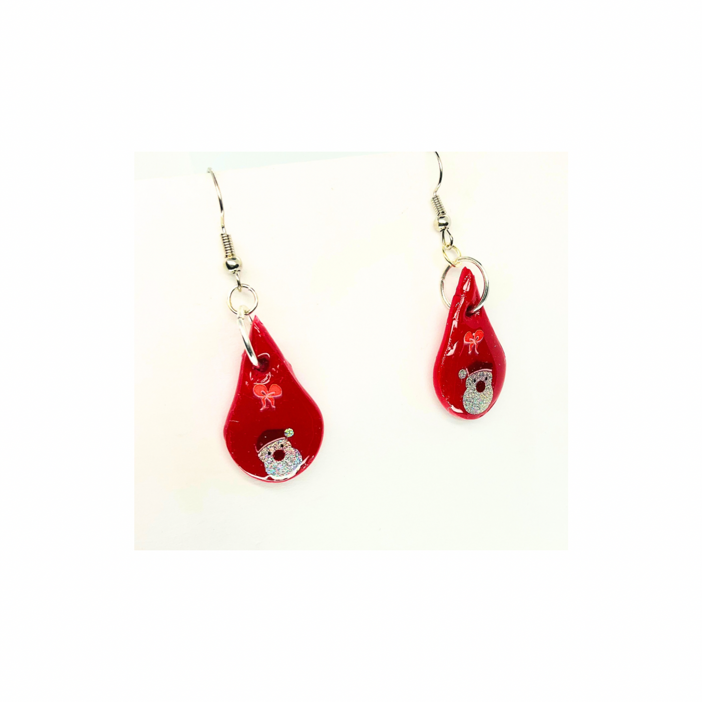 Christmas in July Collection Red Teardrop with Santa Dangle Earrings Festive Holiday Design