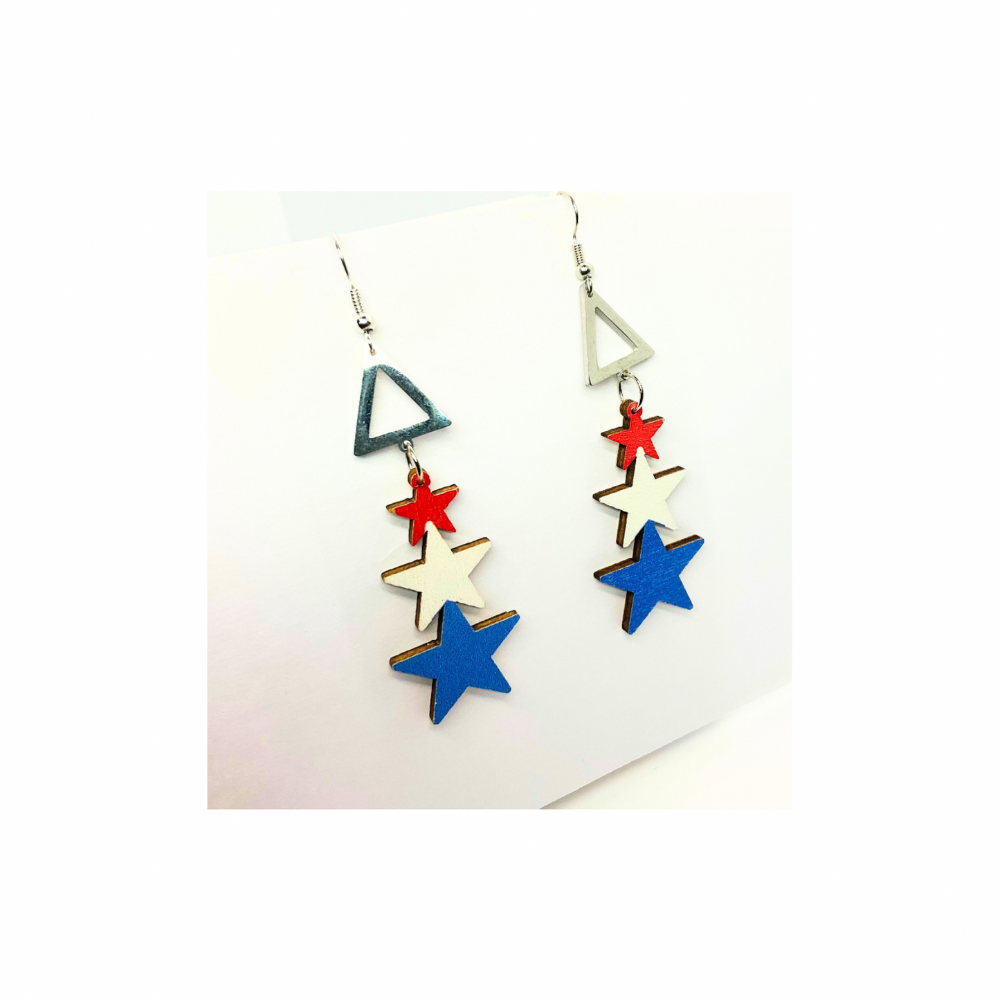 Patriotic Collection Red White Blue Wood Star Dangle Earrings for Female Patriotic Accessories