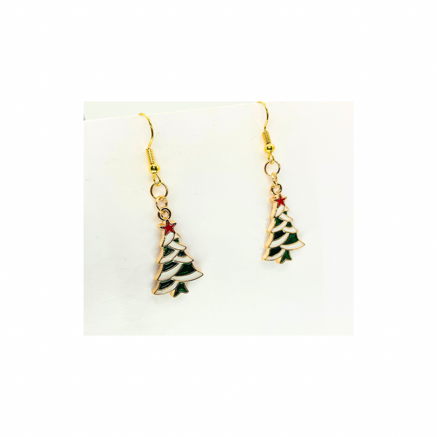 Christmas Tree Charm Dangle Earrings with Gold Tone and Enamel Details for Festive Wear