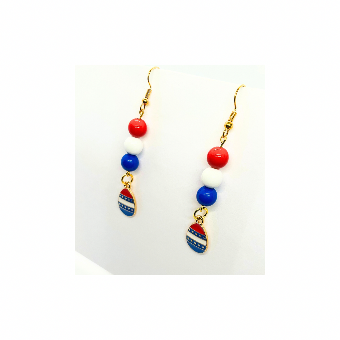 Patriotic Collection Red White Blue Beads with Charm Dangle Earrings for Female Patriotic Accessories