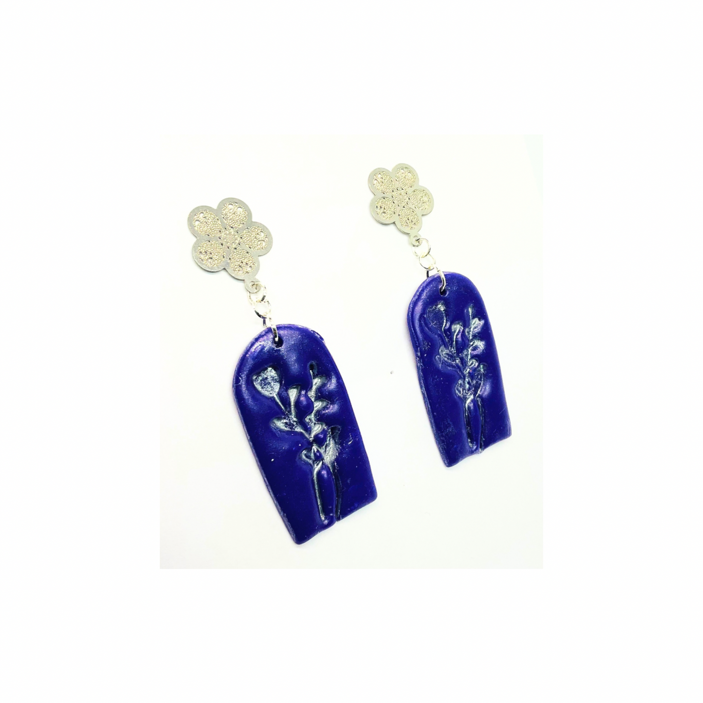 Purple and Silver Flower Dangle Earring